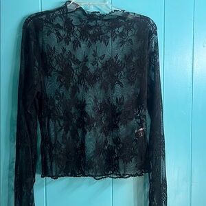 SHEIN Black Fitted Embellished Long Sleeve Blouse